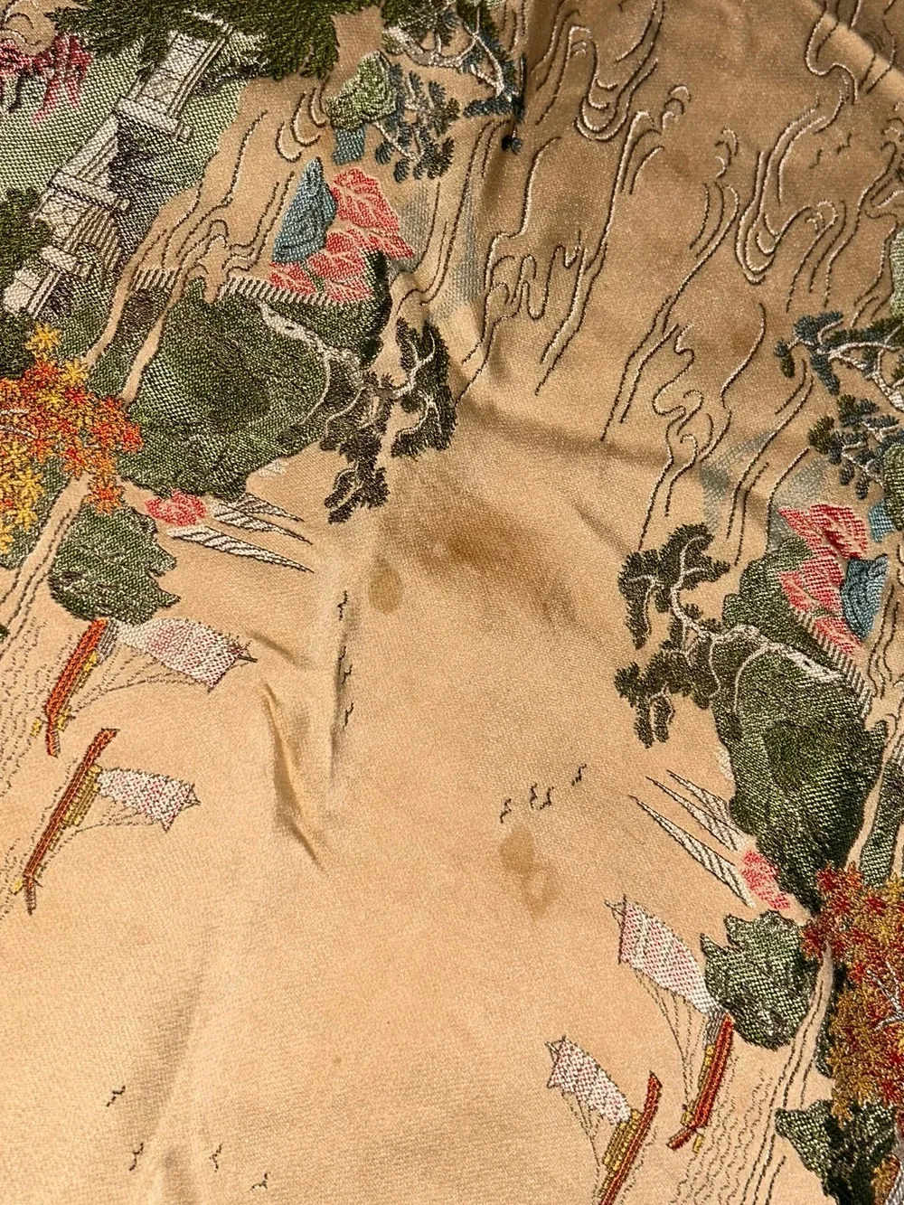 Vintage Chinoiserie Silk Scenic Wall Hanging in Multicolor